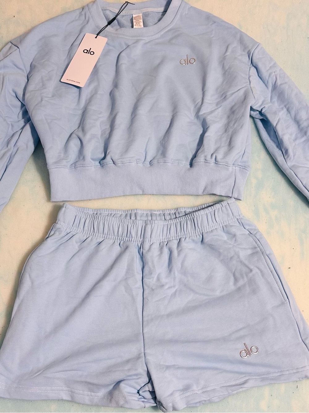 Cute blue crewneck and shorts active wear / lounge set. Offers welcomed💙